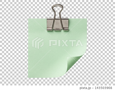 Green paper sheet with silver binder clip Green paper sheet with silver binder clip 143503908