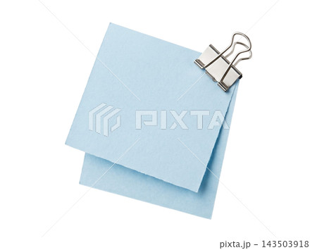 Empty blue papers with silver binder clip Empty blue papers with silver binder clip 143503918