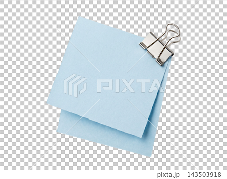 Empty blue papers with silver binder clip Empty blue papers with silver binder clip 143503918