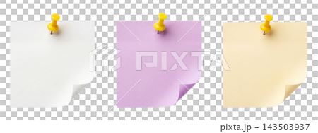 Three paper sheets with yellow pin 143503937