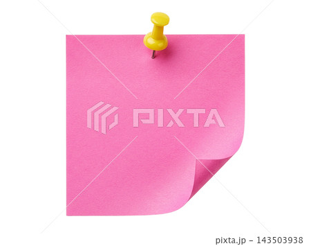 Pink paper sheet with yellow pin 143503938