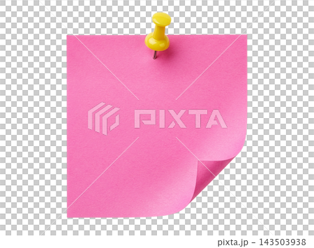 Pink paper sheet with yellow pin 143503938