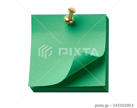 Layered green paper with golden pin Layered green paper with golden pin 143503953
