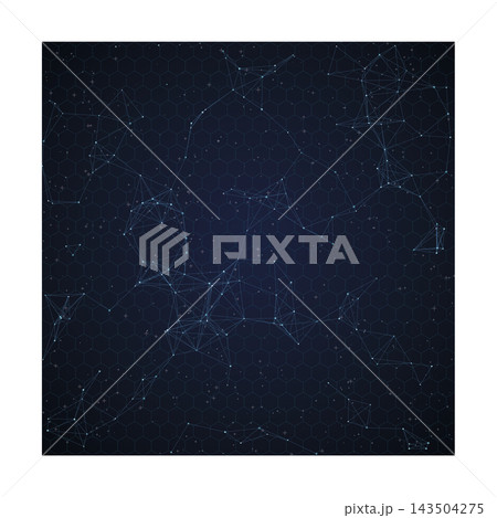 Abstract Dark Blue Digital Technology Network Background with Connected Plexus Nodes.  143504275
