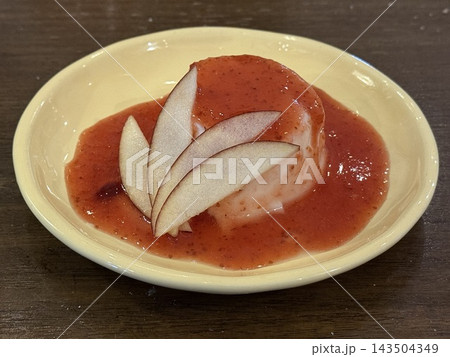 Sliced Pear Dessert with Red Fruit Sauce Sliced Pear Dessert with Red Fruit Sauce 143504349