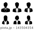 スーツ姿の男女のシルエットイラストセット　ビジネス上半身黒 143504354