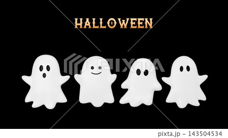 Set 3D Halloween Ghosts Illustration Banner Set 3D Halloween Ghosts Illustration Banner 143504534