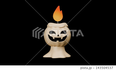 3D Halloween Jack O Lantern Candle with Glowing Flame on Black Background 3D Halloween Jack O Lantern Candle with Glowing Flame on Black Background 143504537