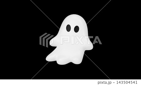 Cute 3D Halloween Ghost Character Floating on Black Background Cute 3D Halloween Ghost Character Floating on Black Background 143504541