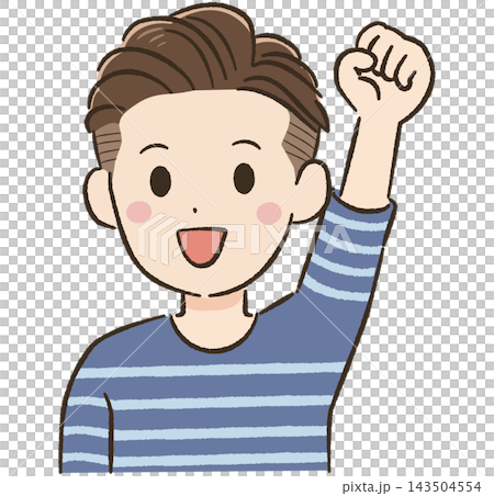 Everyday life and communication material for a man in his 40s: Two-block haircut, refreshing victory pose. Everyday life and communication material for a man in his 40s: Two-block haircut, refreshing victory pose. 143504554