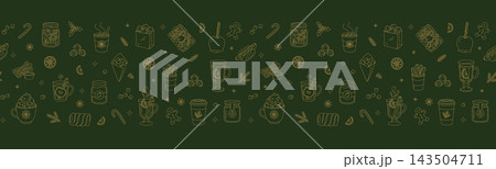 Christmas market street food festival horizontal seamless pattern panoramic banner line art Christmas market street food festival horizontal seamless pattern panoramic banner line art 143504711