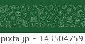 Primary school back to school seamless border chalkboard green background line art 143504759