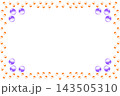 White frame for text with violet orange balls drops 143505310