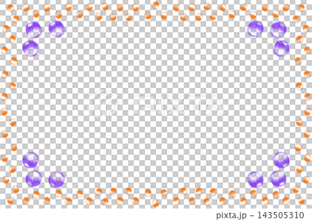 White frame for text with violet orange balls drops 143505310