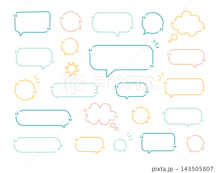Pastel Outline Speech Bubble Collection with Hand Drawn Communication Elements 143505807