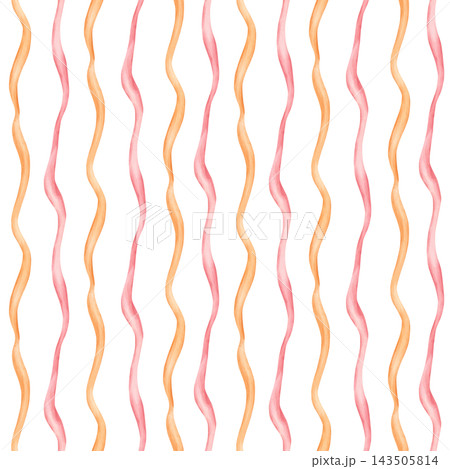 Cute Orange Pink Striped Seamless Pattern. Watercolor dopamine pastel hand drawn illustration isolated on white background summer design home kitchen textile table cloth cute companion fabric crockery 143505814