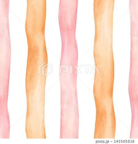 Cute Orange Pink Striped Seamless Pattern. Watercolor dopamine pastel hand drawn illustration isolated on white background summer design home kitchen textile table cloth cute companion fabric crockery 143505816