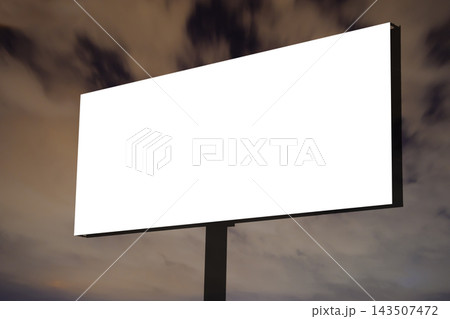 Mock up: blank white billboard and warm clouds against night sky 143507472