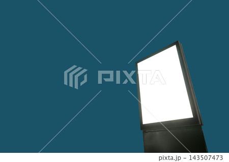 Mock up: white billboard poster, pillar against blue-green background 143507473