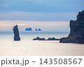 Seascape view of Vik beach with rock formations off the coast in Iceland 143508567