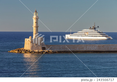 Luxury Superyacht and Venetian Lighthouse in Chania, Crete, Greece 143508717
