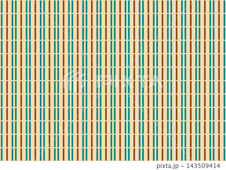 pattern featuring repeating vertical teal and brown narrow stripes on a warm beige background. 143509414