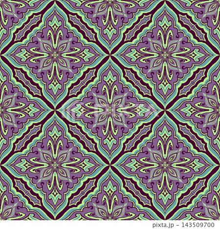 Hand-drawn Seamless Dark Purple Tile Pattern for Traditional Fabric Wallpaper Printing Hand-drawn Seamless Dark Purple Tile Pattern for Traditional Fabric Wallpaper Printing 143509700