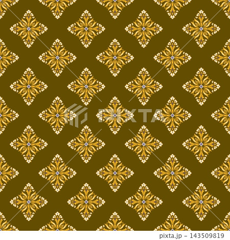 Hand-drawn Seamless Dark Olive Floral Pattern for Traditional Fabric Wallpaper Printing Hand-drawn Seamless Dark Olive Floral Pattern for Traditional Fabric Wallpaper Printing 143509819