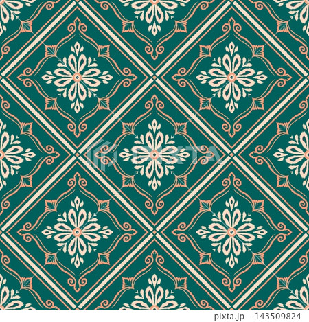 Hand-drawn Seamless Dark Green Tile Pattern for Royal Upholstery Fabric Wallpaper Print Hand-drawn Seamless Dark Green Tile Pattern for Royal Upholstery Fabric Wallpaper Print 143509824