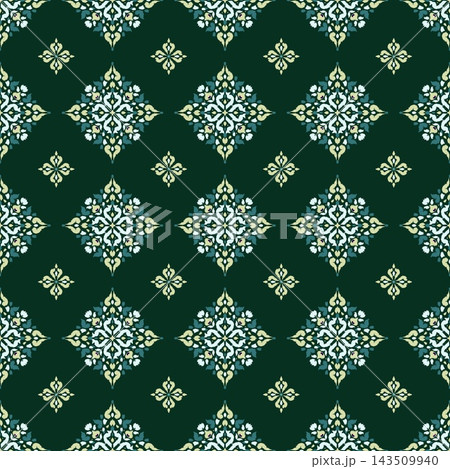 Hand-drawn Seamless Dark Green Tile Pattern for Royal Upholstery Fabric Wallpaper Print 143509940