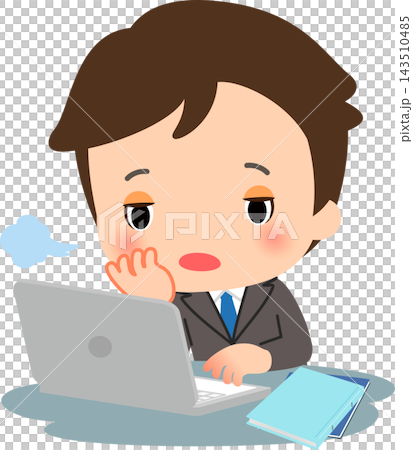 A man in a suit working at his desk, looking unmotivated. A man in a suit working at his desk, looking unmotivated. 143510485