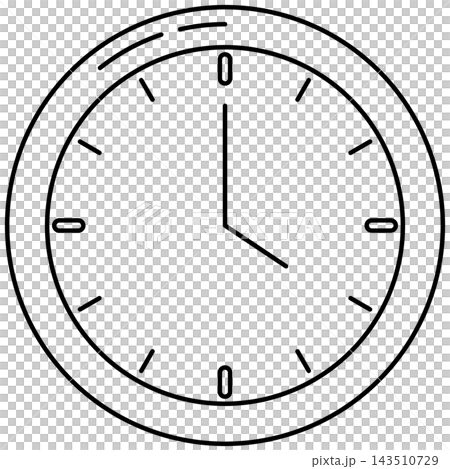Line art style icon illustration of a classic wall clock isolated on transparent background. Minimalist thin line design element clip art for time management UI. Line art style icon illustration of a classic wall clock isolated on transparent background. Minimalist thin line design element clip art for time management UI. 143510729