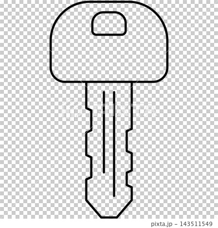 Line art style icon illustration of a vertical square head key isolated on transparent background. Minimalist thin line design element clip art for door lock UI. 143511549