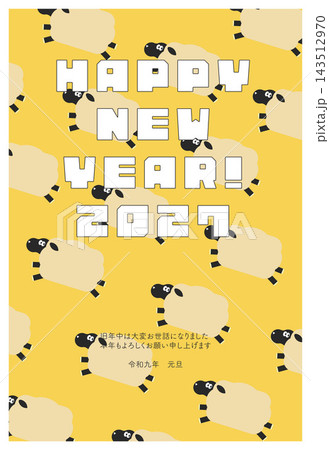 2027年 レトロな羊のパターンの年賀状 テンプレート 2027年 レトロな羊のパターンの年賀状 テンプレート 143512970