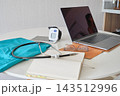 Healthcare equipment and laptop arranged for remote medical work 143512996