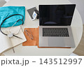 Doctor's desk with laptop and medical supplies ready 143512997