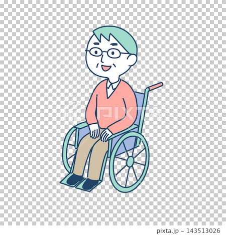 An elderly man with glasses and a smile sitting in a wheelchair. An elderly man with glasses and a smile sitting in a wheelchair. 143513026