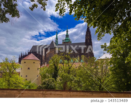 Prague Castle and the Gothic St Vitus Cathedral towering above it in the Czechia Prague Castle and the Gothic St Vitus Cathedral towering above it in the Czechia 143513489