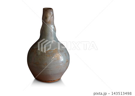 front view old ceramic vase on white background, object, decor, collection, copy space front view old ceramic vase on white background, object, decor, collection, copy space 143513498