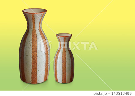 front view two antique brown and white ceramic vase on gradient green and yellow background, object, decor, fashion, copy space front view two antique brown and white ceramic vase on gradient green and yellow background, object, decor, fashion, copy space 143513499