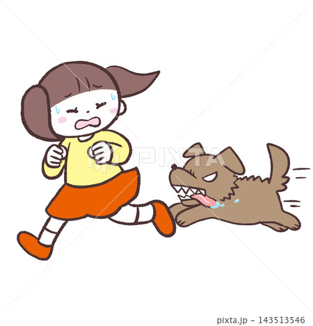 犬に追われる女の子のイラスト 犬に追われる女の子のイラスト 143513546