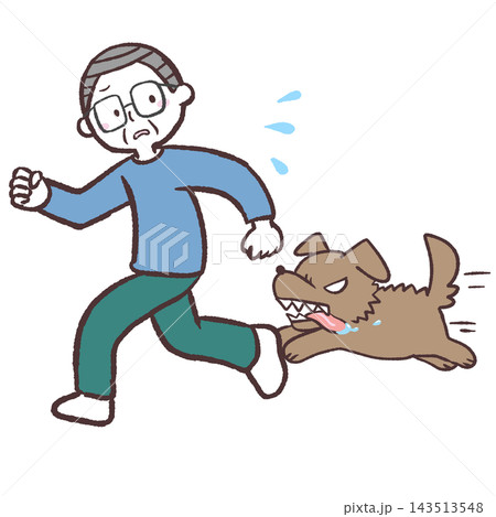 犬に追われるシニア男性のイラスト 犬に追われるシニア男性のイラスト 143513548