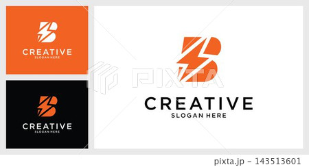 Initial B Letter with Lightning Bolt Logo Vector Design Initial B Letter with Lightning Bolt Logo Vector Design 143513601