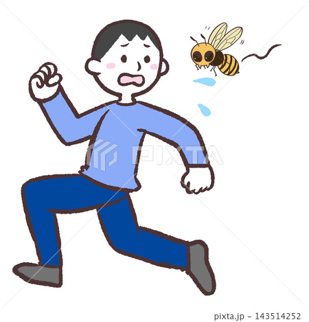 蜂に追われる男性のイラスト 143514252