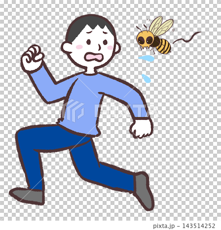 蜂に追われる男性のイラスト 143514252