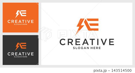 Initial AE letter logo with lightning bolt logo vector design Initial AE letter logo with lightning bolt logo vector design 143514500