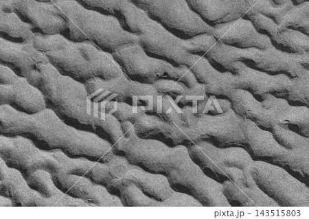 Monochrome texture of wavy sand ripples created by water current on the beach 143515803