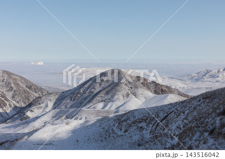 Panoramic view of snow covered peaks in Chunkurchak valley Panoramic view of snow covered peaks in Chunkurchak valley 143516042