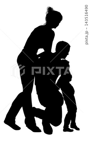 Silhouette Couple Young Parents and Child 143516490