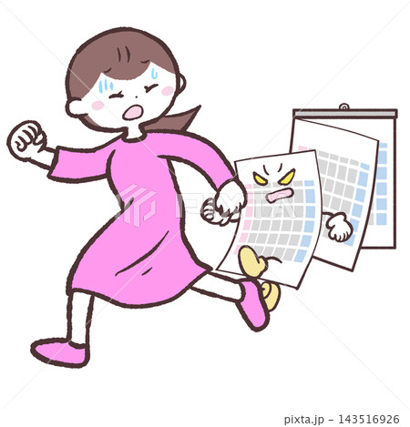 カレンダーに追われる女性のイラスト 143516926